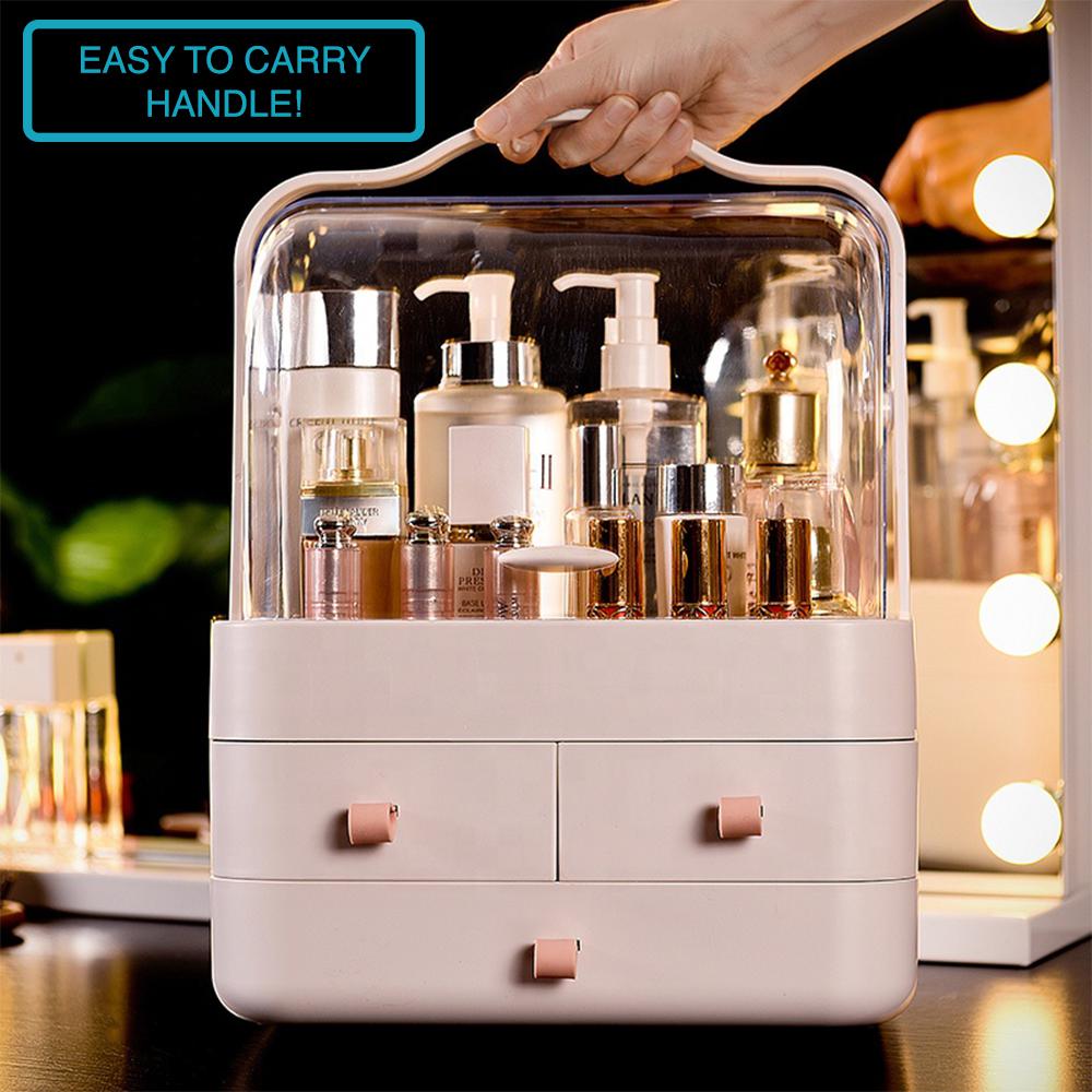 Keltie Portable Makeup Organizer with DustProof Lid and Drawers that